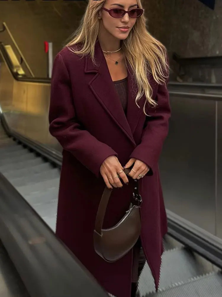 Double-breasted Long Sleeve Wool Coat