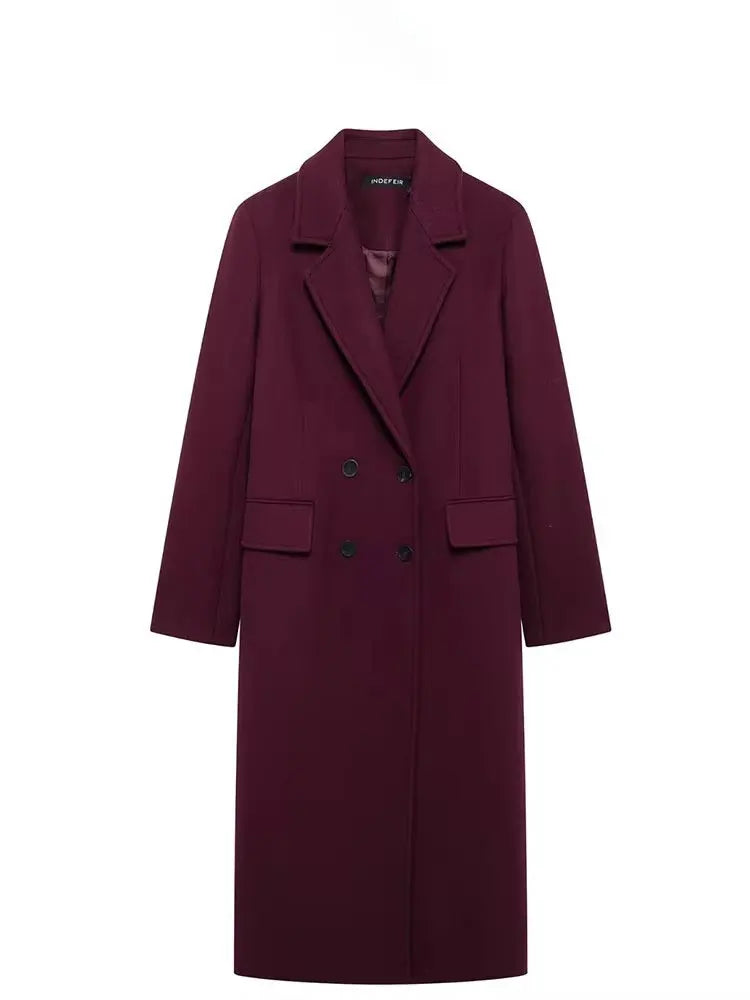 Double-breasted Long Sleeve Wool Coat
