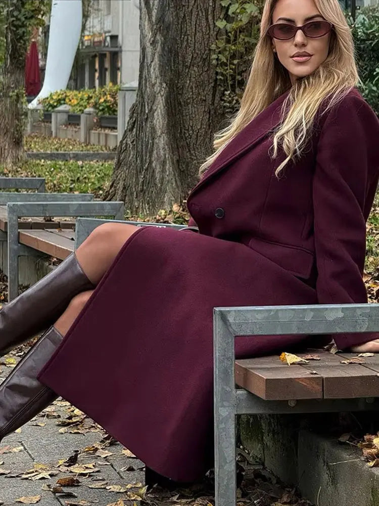 Double-breasted Long Sleeve Wool Coat