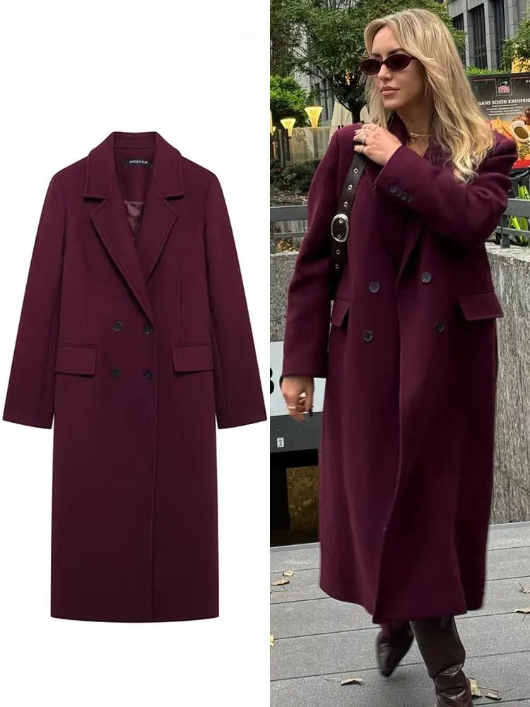 Double-breasted Long Sleeve Wool Coat