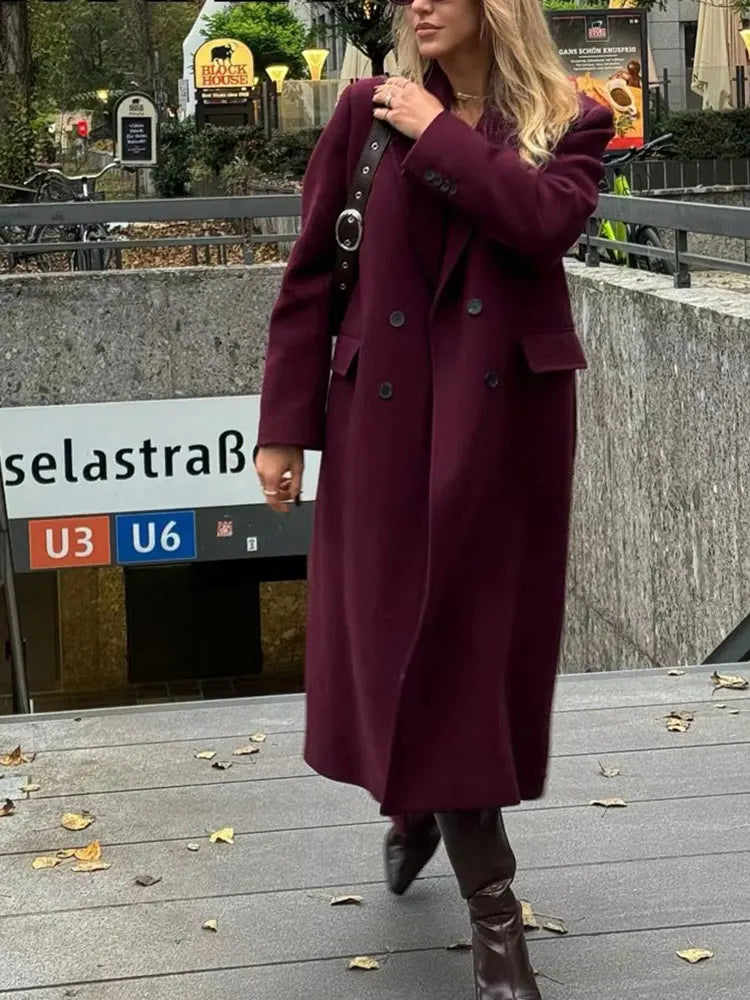 Double-breasted Long Sleeve Wool Coat